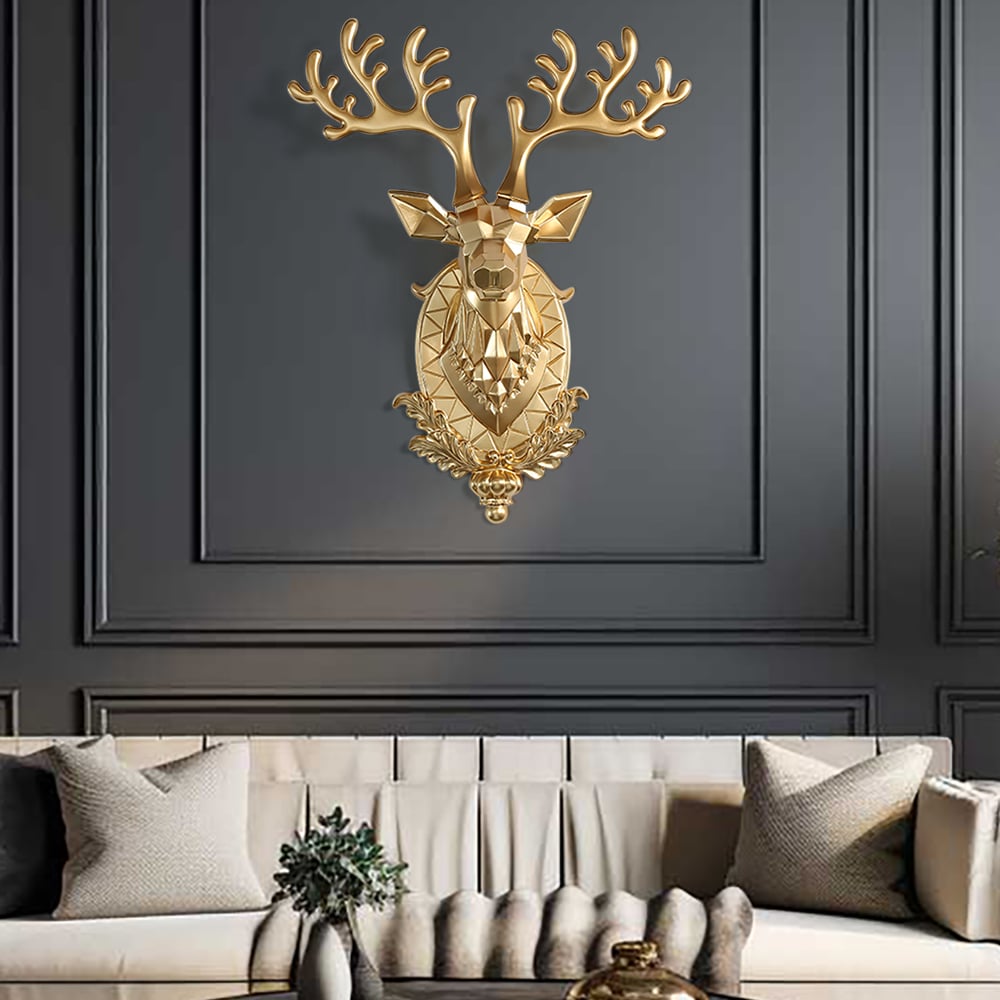 HMR - Creative Gold Lucky Deer Animals Head Wall Sculptures Wall Decorations