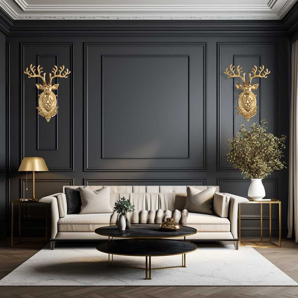 HMR - Creative Gold Lucky Deer Animals Head Wall Sculptures Wall Decorations