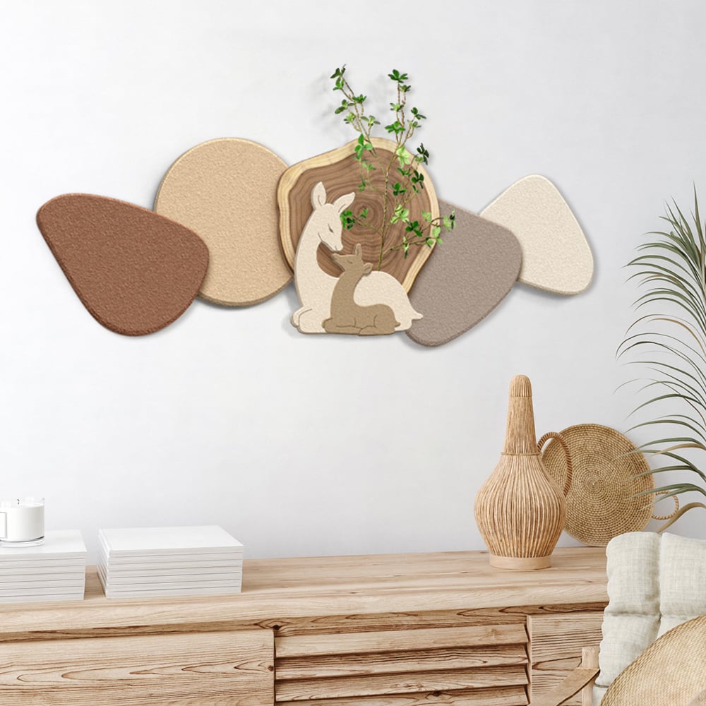 HMR - Japandi Deer 3D Wall Decorative Painting Creative Living Room Decor with Faux Plants