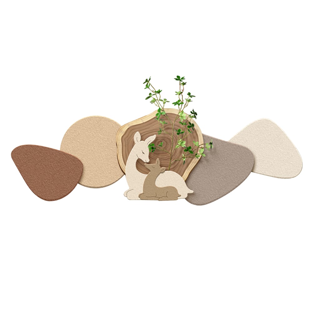 HMR - Japandi Deer 3D Wall Decorative Painting Creative Living Room Decor with Faux Plants