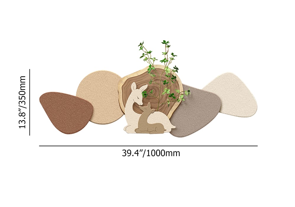 HMR - Japandi Deer 3D Wall Decorative Painting Creative Living Room Decor with Faux Plants