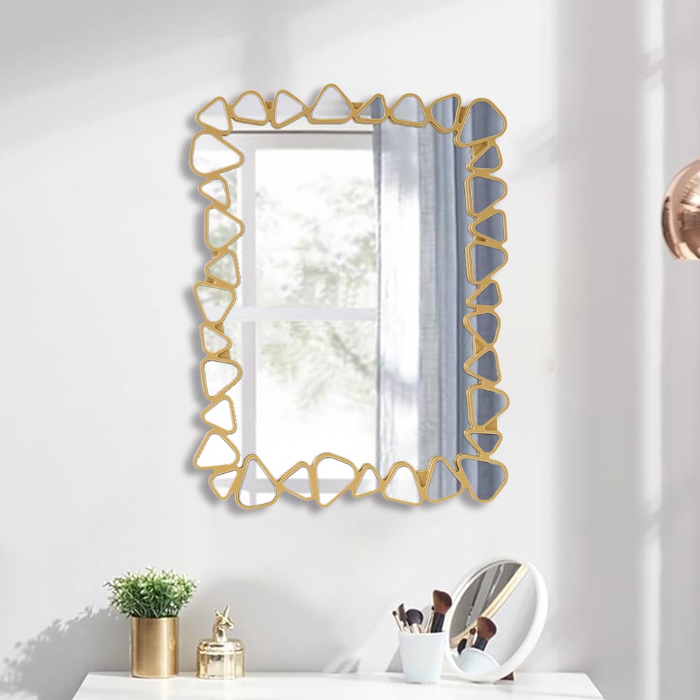 HMR Modern Large Gold Irregular Pebble Wall Mirror Decor with Geometric Frame Living Room - Rectangle