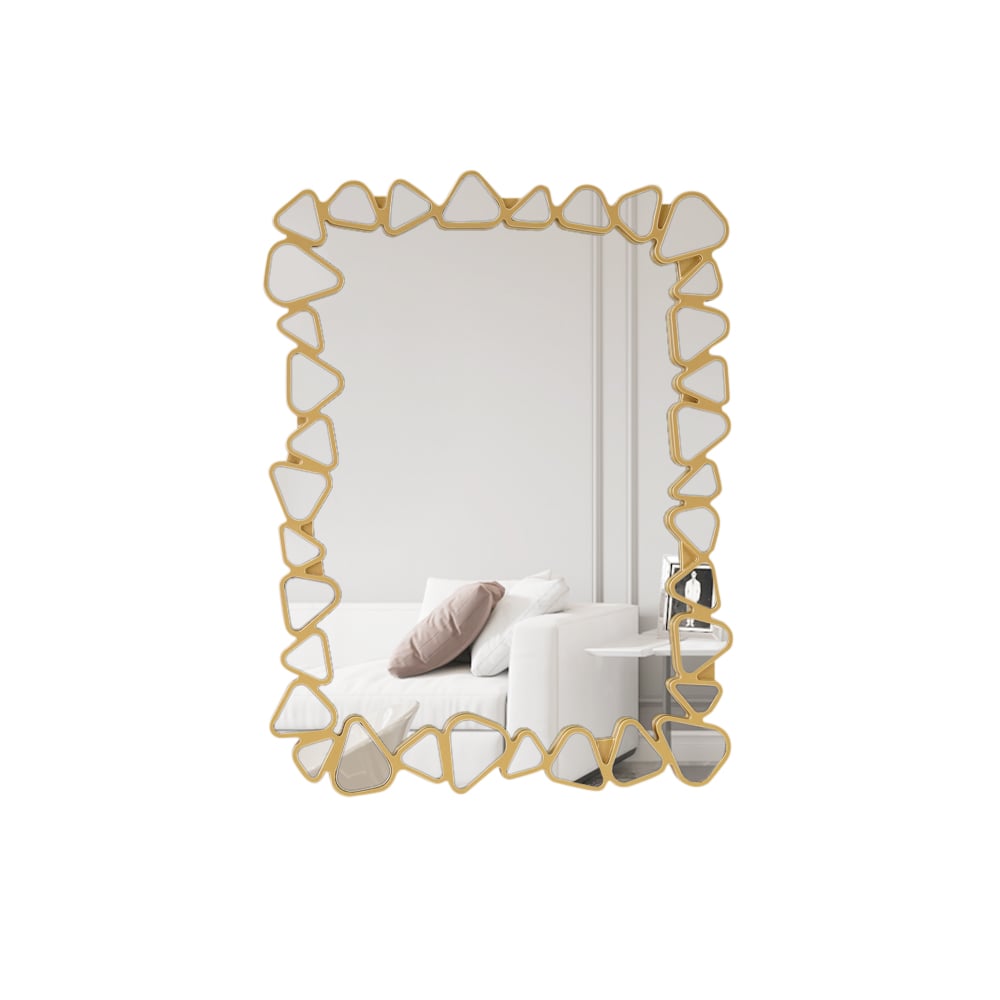 HMR Modern Large Gold Irregular Pebble Wall Mirror Decor with Geometric Frame Living Room - Rectangle