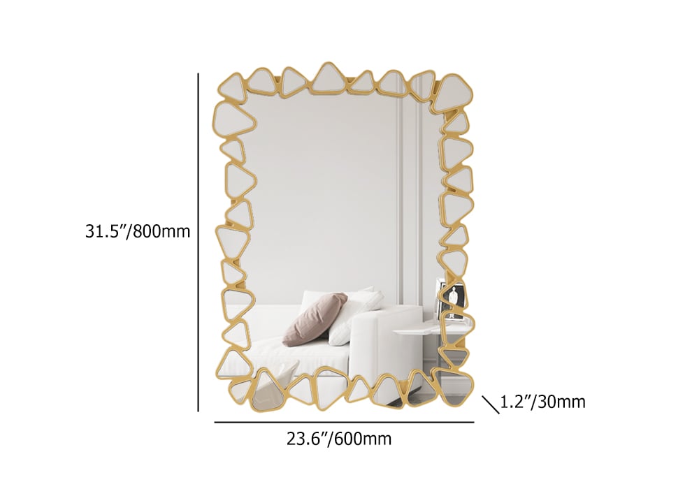 HMR Modern Large Gold Irregular Pebble Wall Mirror Decor with Geometric Frame Living Room - Rectangle
