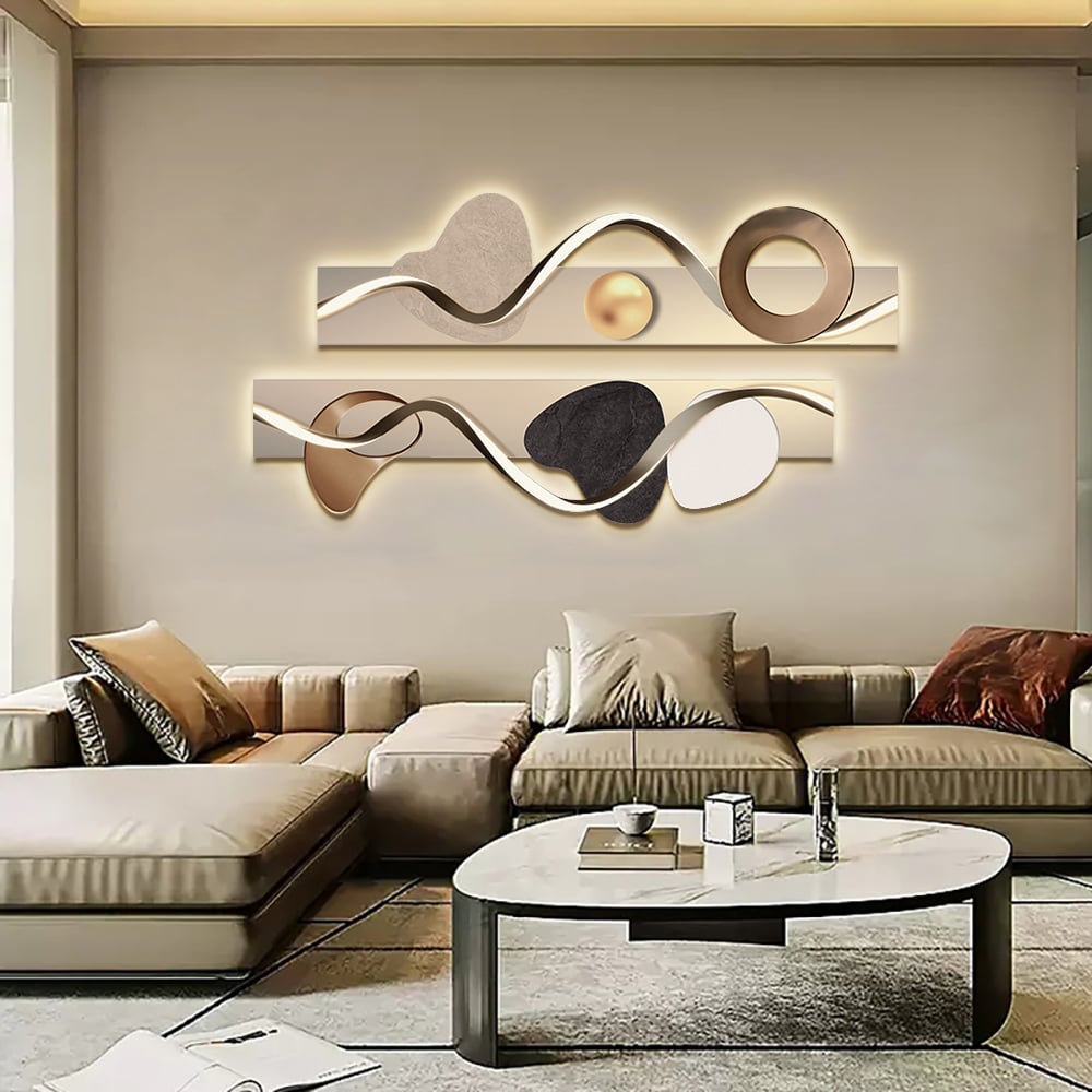 HMR - 39.4" Modern Abstract Geometric Multi-color Acrylic Wall Art with LED Backlighting