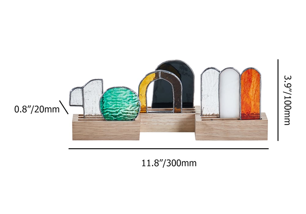HMR - 3 Pieces Resurrection Stained Glass Sculpture Ornament Decor Art Set with Wooden Base