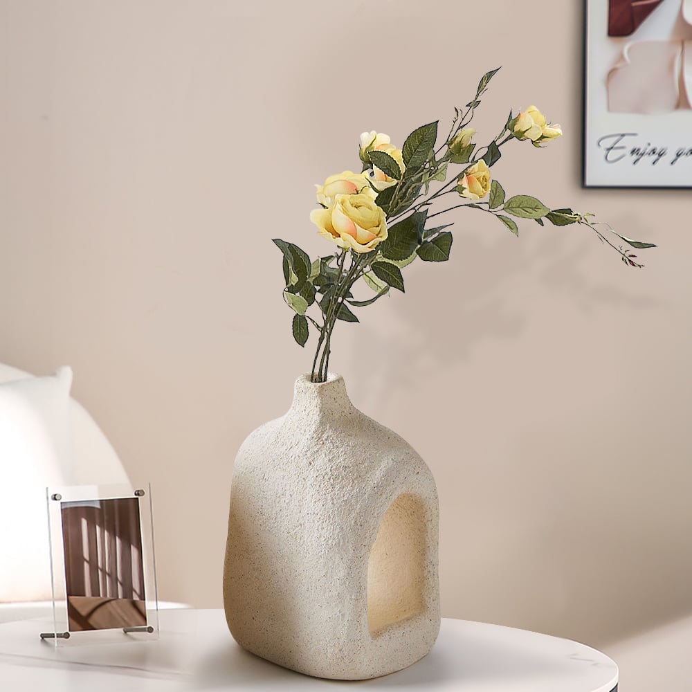 HMR - 2 Pieces Khaki Resin Flower Vase Set Japandi Abstract Decor Art Living Room Bedroom
