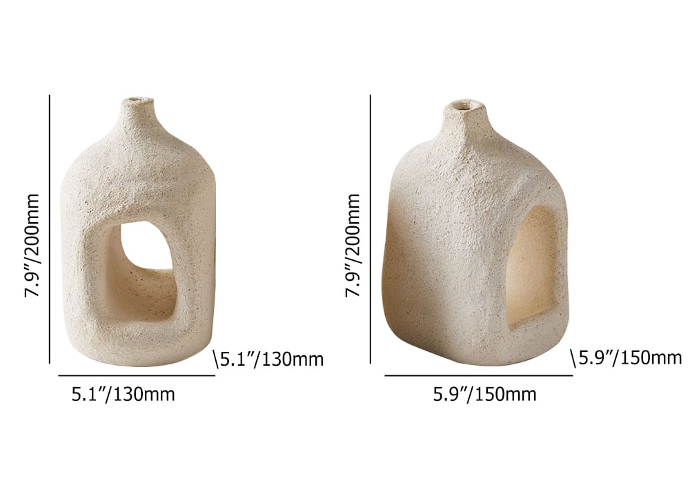 HMR - 2 Pieces Khaki Resin Flower Vase Set Japandi Abstract Decor Art Living Room Bedroom