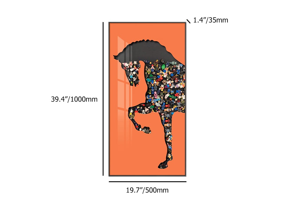 HMR - 39.4" Rectangle Horse Building Blocks Wall Art Decor with Aluminum Frame Living Room