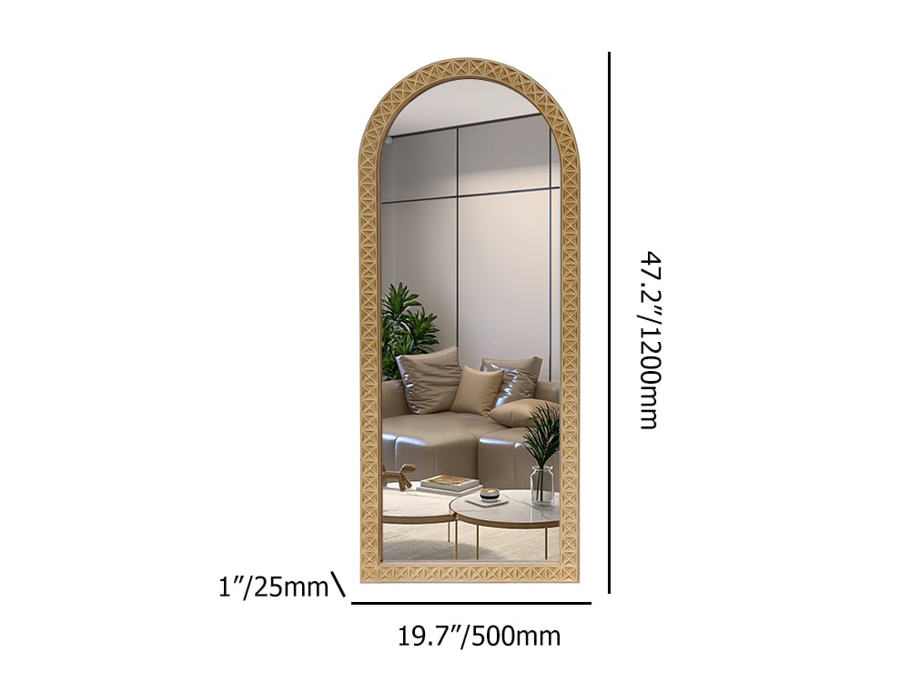 HMR - 47.2" Large Long Arch Natural Carved Wood Full Length Wall Mirror Decor Art Living Room
