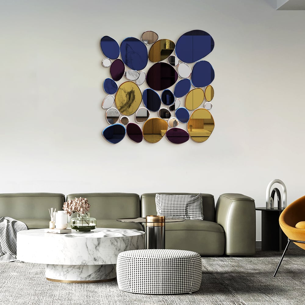 HMR - 31.5" Large Abstract Irregular Colorful Pebble Wall Mirror Decor Art Living Room Bedroom
