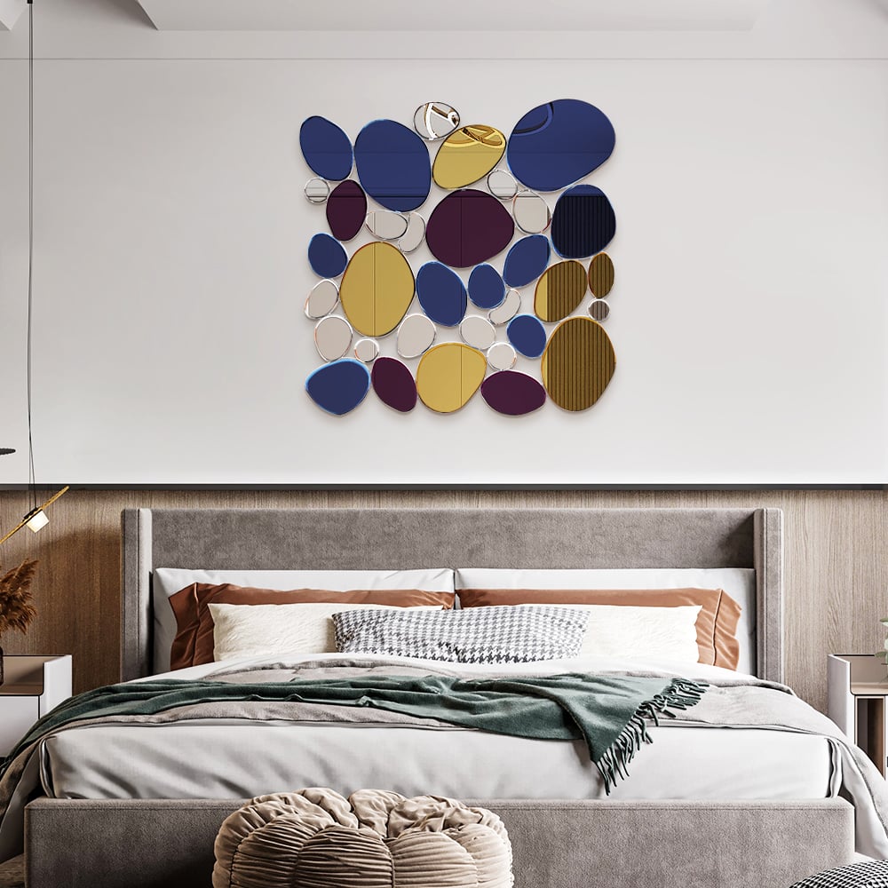 HMR - 31.5" Large Abstract Irregular Colorful Pebble Wall Mirror Decor Art Living Room Bedroom