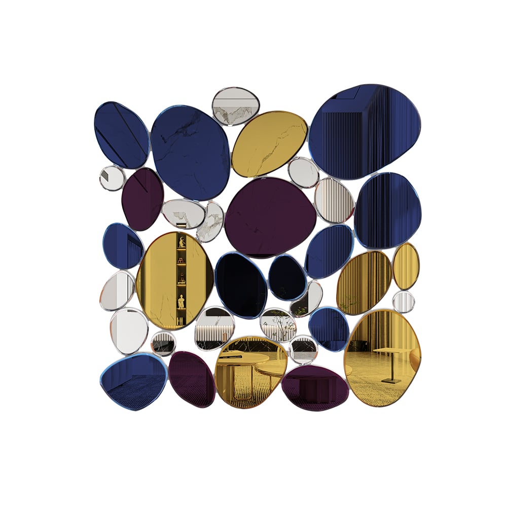 HMR - 31.5" Large Abstract Irregular Colorful Pebble Wall Mirror Decor Art Living Room Bedroom