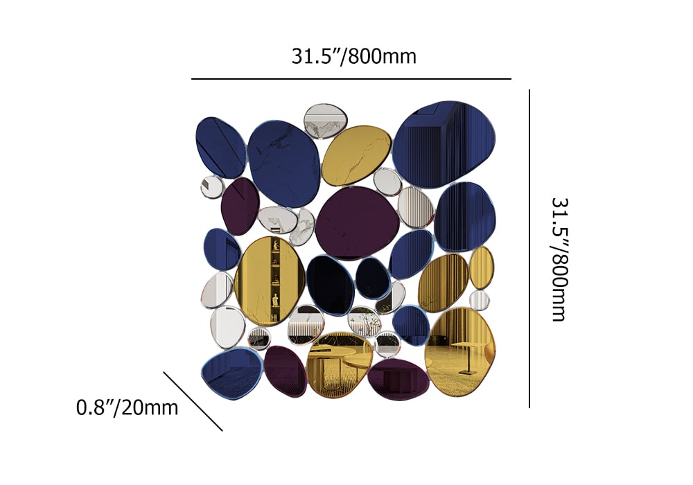 HMR - 31.5" Large Abstract Irregular Colorful Pebble Wall Mirror Decor Art Living Room Bedroom