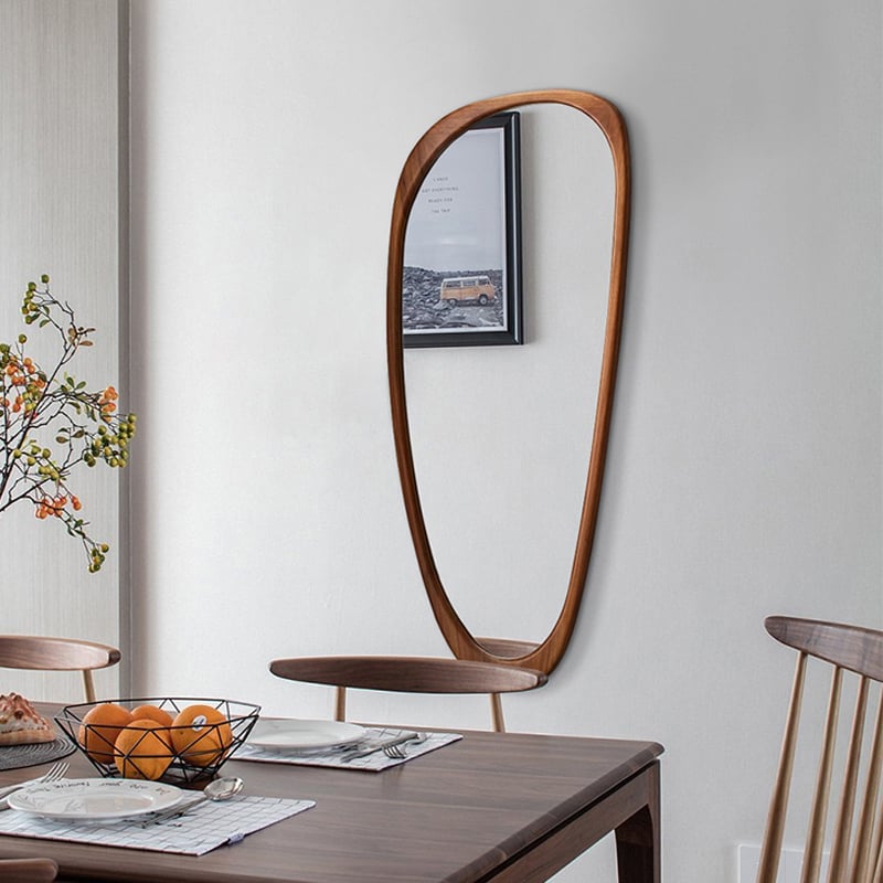 HMR - Rustic Asymmetrical Mirror Full Length Wall Mirror Wood Frame in Walnut
