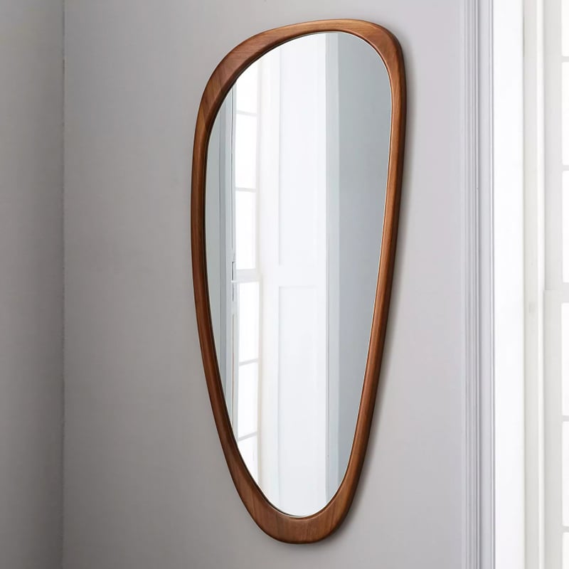 HMR - Rustic Asymmetrical Mirror Full Length Wall Mirror Wood Frame in Walnut