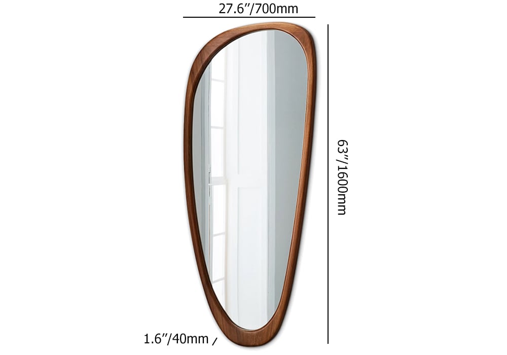 HMR - Rustic Asymmetrical Mirror Full Length Wall Mirror Wood Frame in Walnut