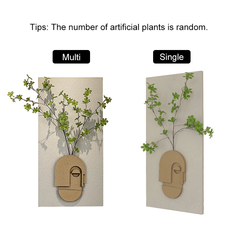 HMR - 3D Abstract Natural Sandstone Handmade Sculpture with Artificial Plants Wall Decor