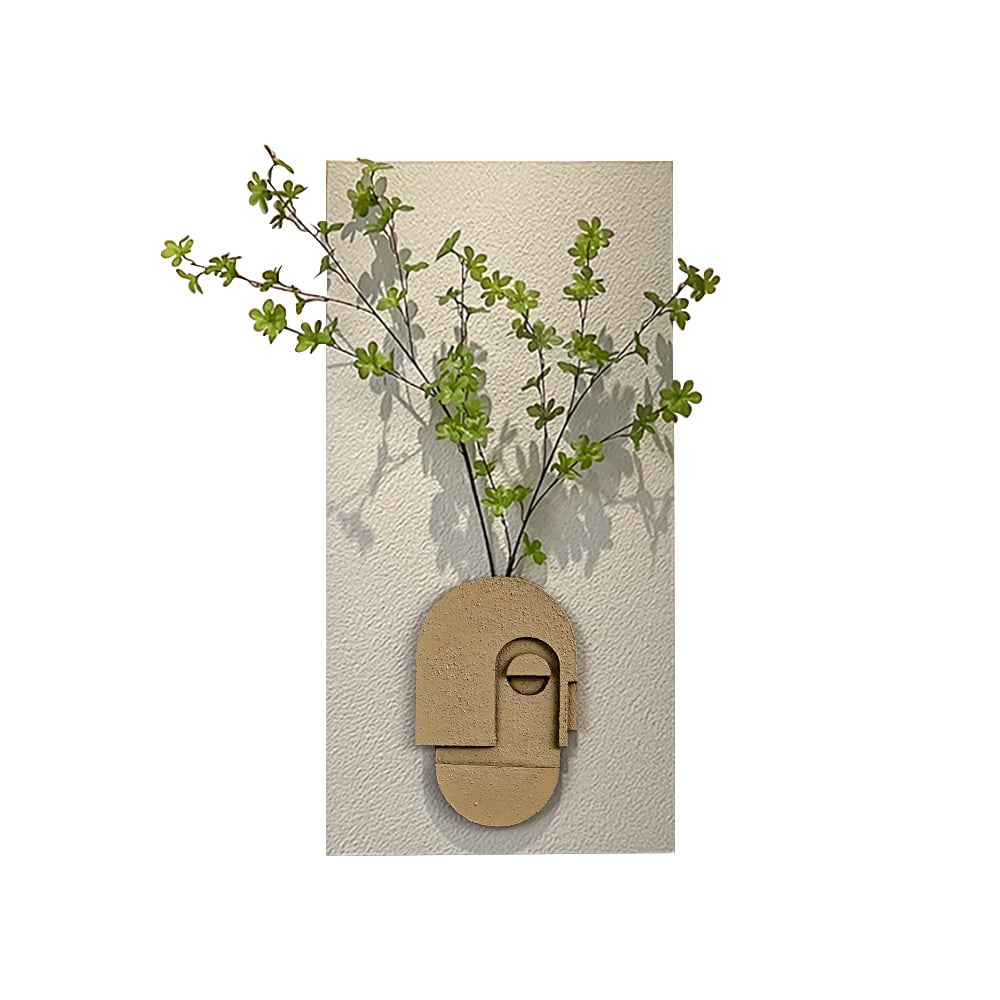 HMR - 3D Abstract Natural Sandstone Handmade Sculpture with Artificial Plants Wall Decor