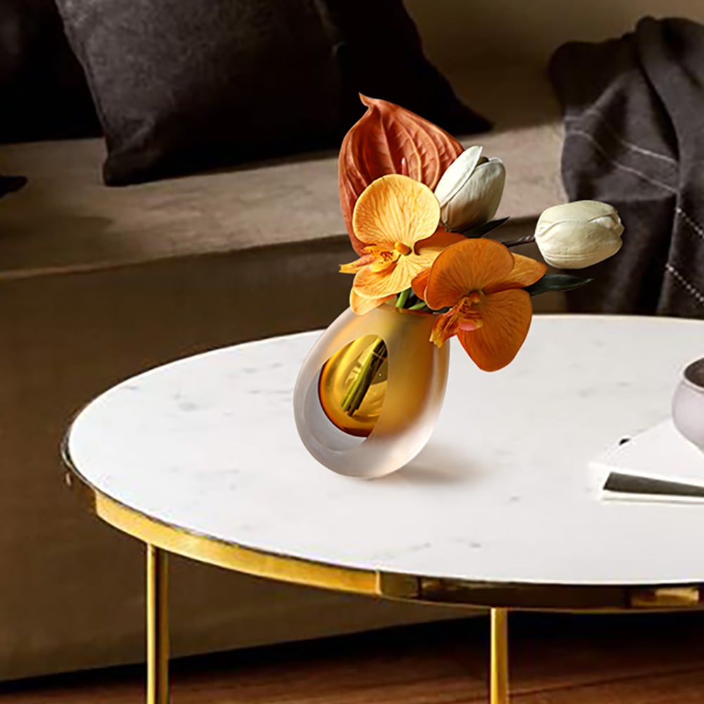 HMR - Orange Artificial Flower Arrangement in Vase Clear Glass Bottle Table Fake Flower Decor