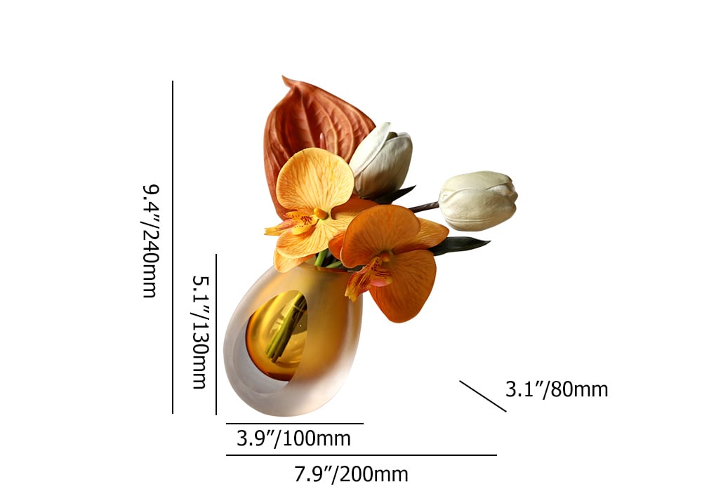 HMR - Orange Artificial Flower Arrangement in Vase Clear Glass Bottle Table Fake Flower Decor
