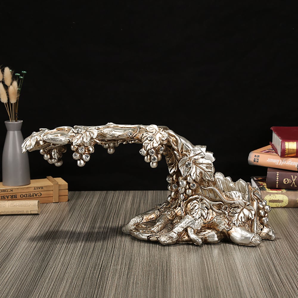 HMR - Traditional Wine Glass Rack Grape Vines Tabletop Wine Bottle Holder in Distressed Silver