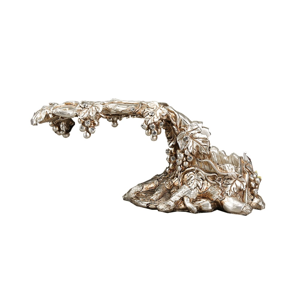 HMR - Traditional Wine Glass Rack Grape Vines Tabletop Wine Bottle Holder in Distressed Silver