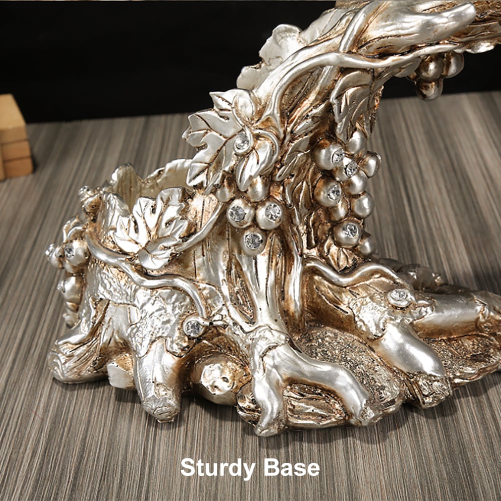 HMR - Traditional Wine Glass Rack Grape Vines Tabletop Wine Bottle Holder in Distressed Silver