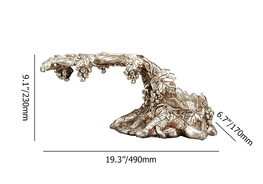HMR - Traditional Wine Glass Rack Grape Vines Tabletop Wine Bottle Holder in Distressed Silver