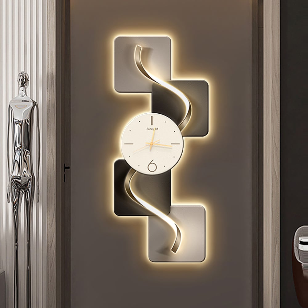HMR - 39.4" Large Silent Wall Clock Light Modern Abstract Geometric Decor Art Living Room