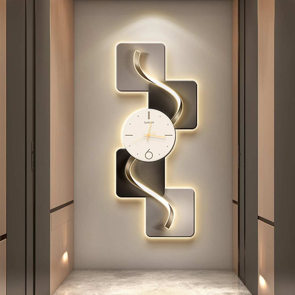 HMR - 39.4" Large Silent Wall Clock Light Modern Abstract Geometric Decor Art Living Room