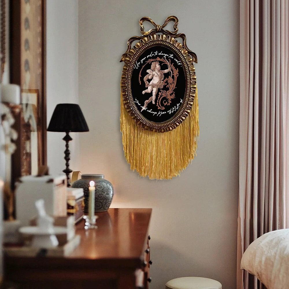 HMR - 5" x 7" Retro Gold Distressed Engraved Picture Frame Tassel Wall-mounted Photo Frame