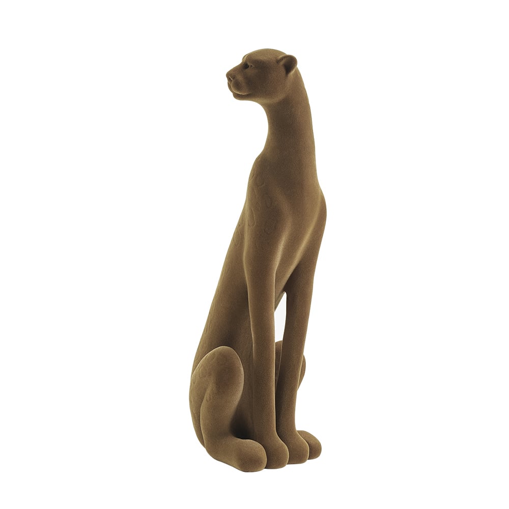 HMR - 17.3" Leopard Sculpture Cheetah Ornament Decor Art Velvet Brown Living Room Bedroom