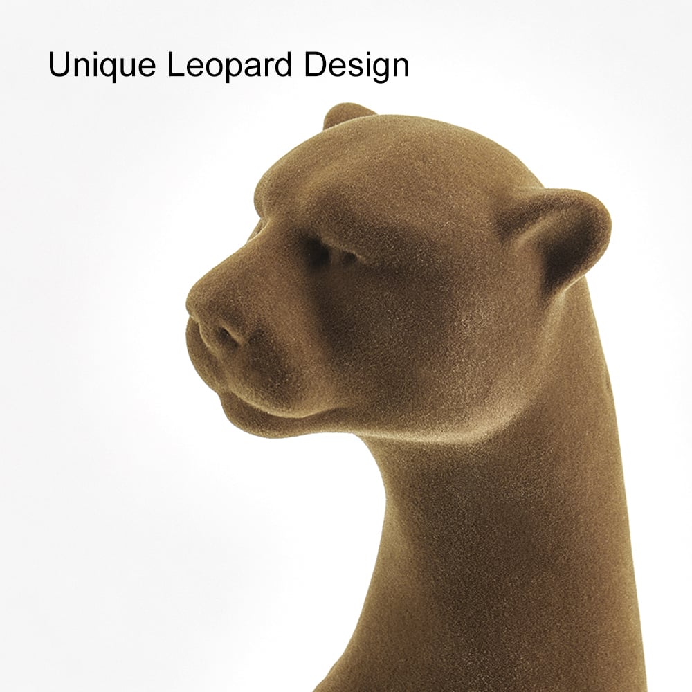 HMR - 17.3" Leopard Sculpture Cheetah Ornament Decor Art Velvet Brown Living Room Bedroom