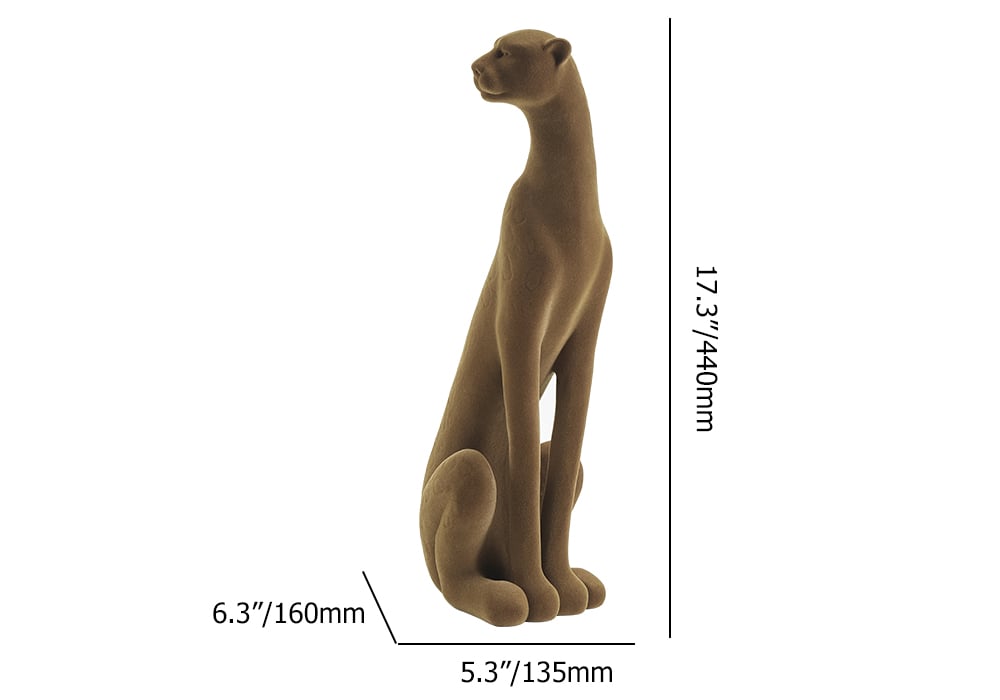 HMR - 17.3" Leopard Sculpture Cheetah Ornament Decor Art Velvet Brown Living Room Bedroom
