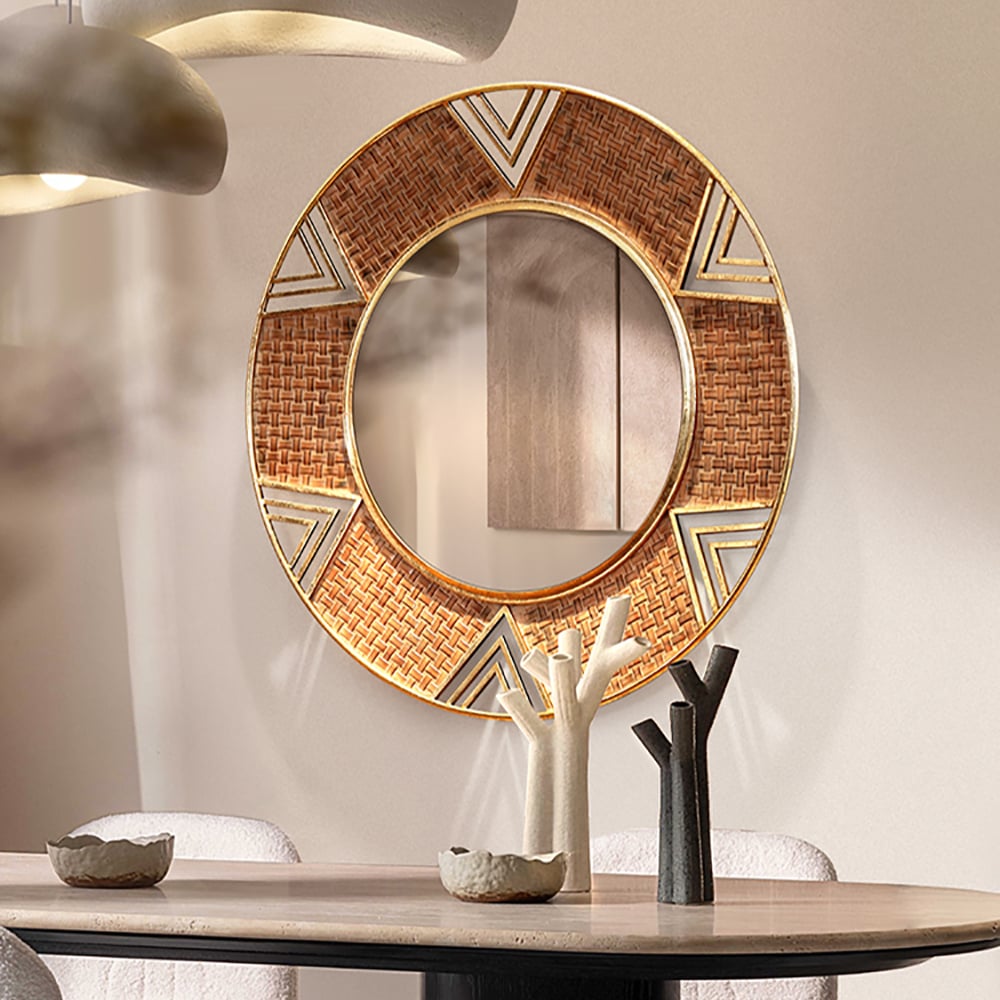 HMR - Modern Large Wall Mirror Decorative Round Metal Wall Decor Mirror in Brown
