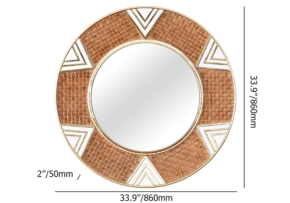 HMR - Modern Large Wall Mirror Decorative Round Metal Wall Decor Mirror in Brown