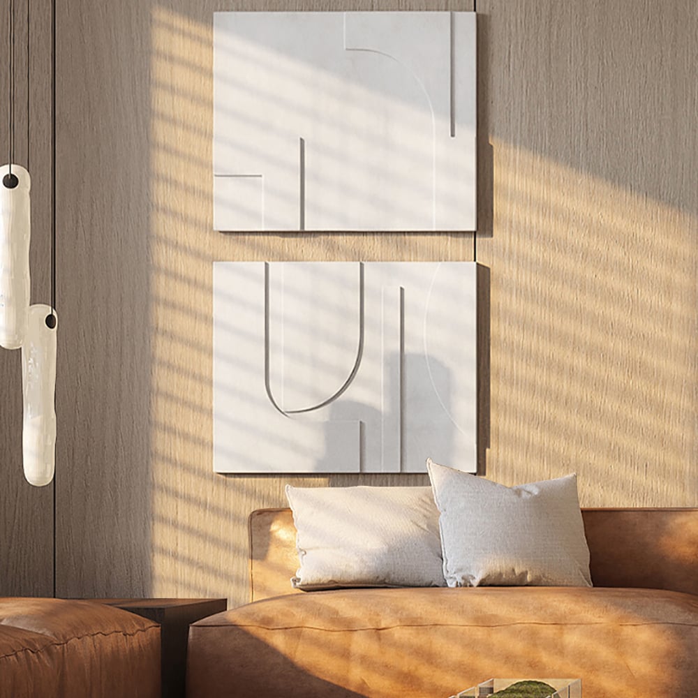 HMR 2 Pieces Japandi Abstract Wood Wall Decor for Living Room 3D Hanging Art - White, 27.6"W x 1.2"D x 19.7"H