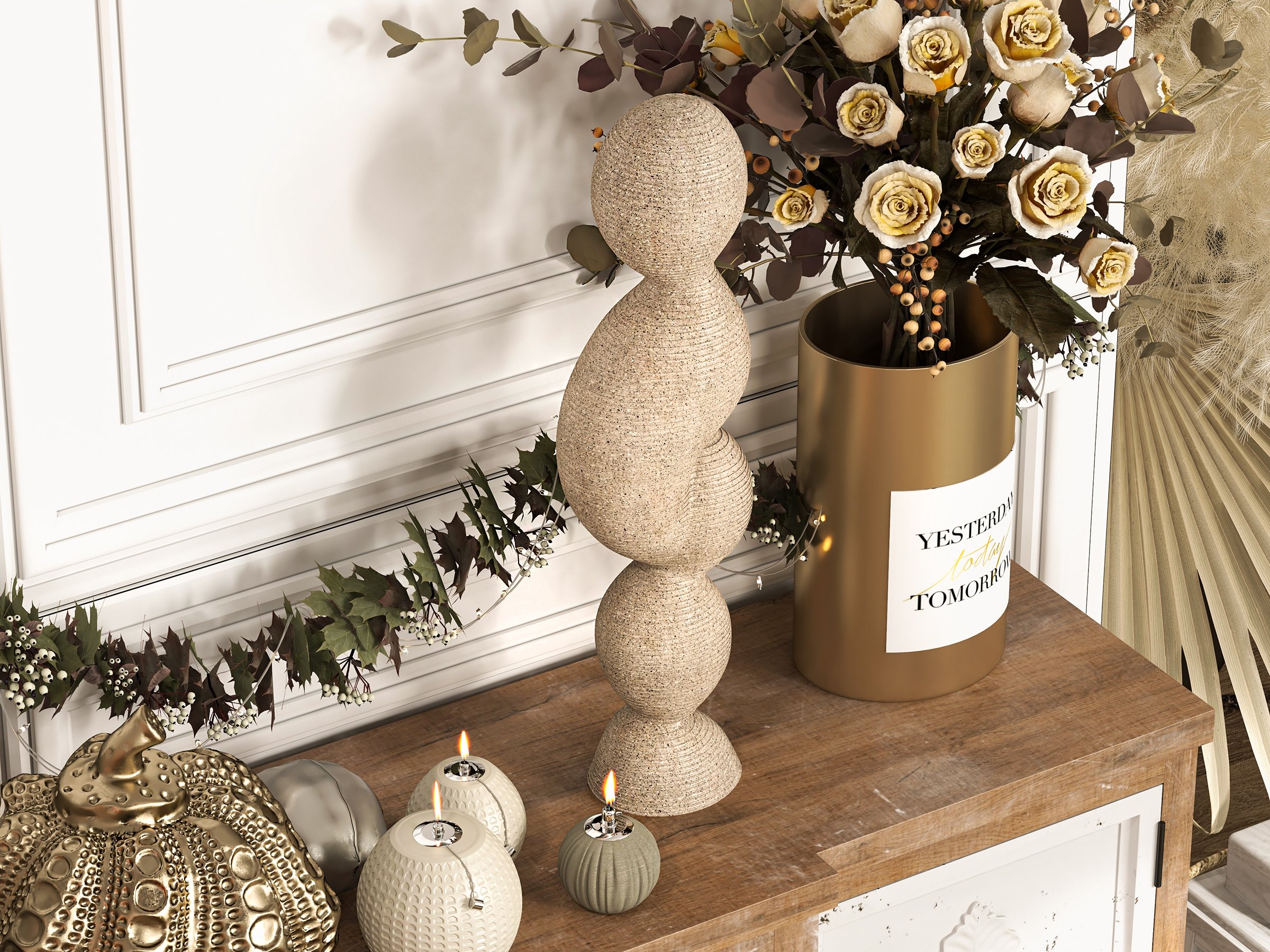 HMR - Modern Resin Abstract Sculpture Art Home Decorative Figurine Desk Decor in Off White