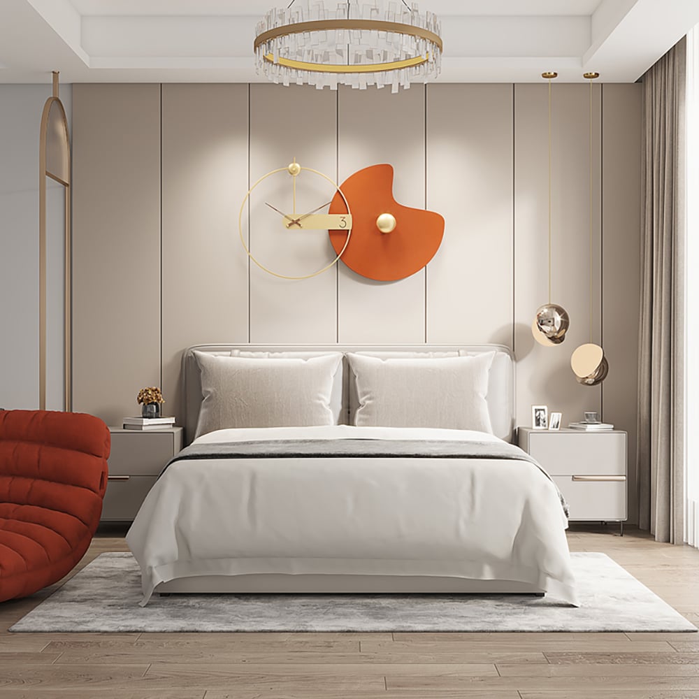 HMR - Modern Large Wall Clock Round Metal Oversized Decorative Wall Clocks in Orange & Gold