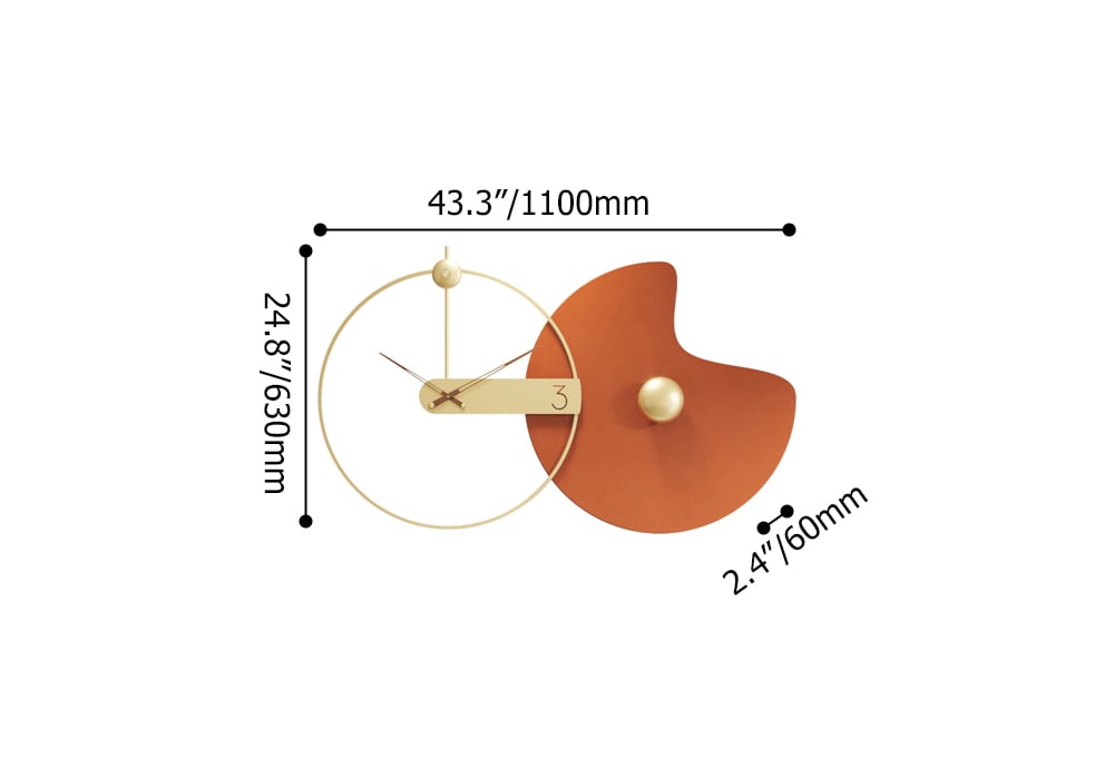 HMR - Modern Large Wall Clock Round Metal Oversized Decorative Wall Clocks in Orange & Gold
