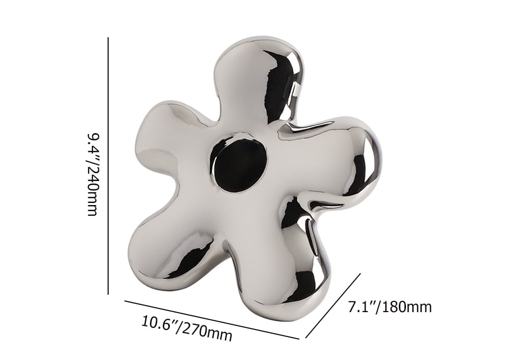 HMR - Modern Silver Ceramic Flower Shape Table Vase Home Decorative Object Art for Living Room