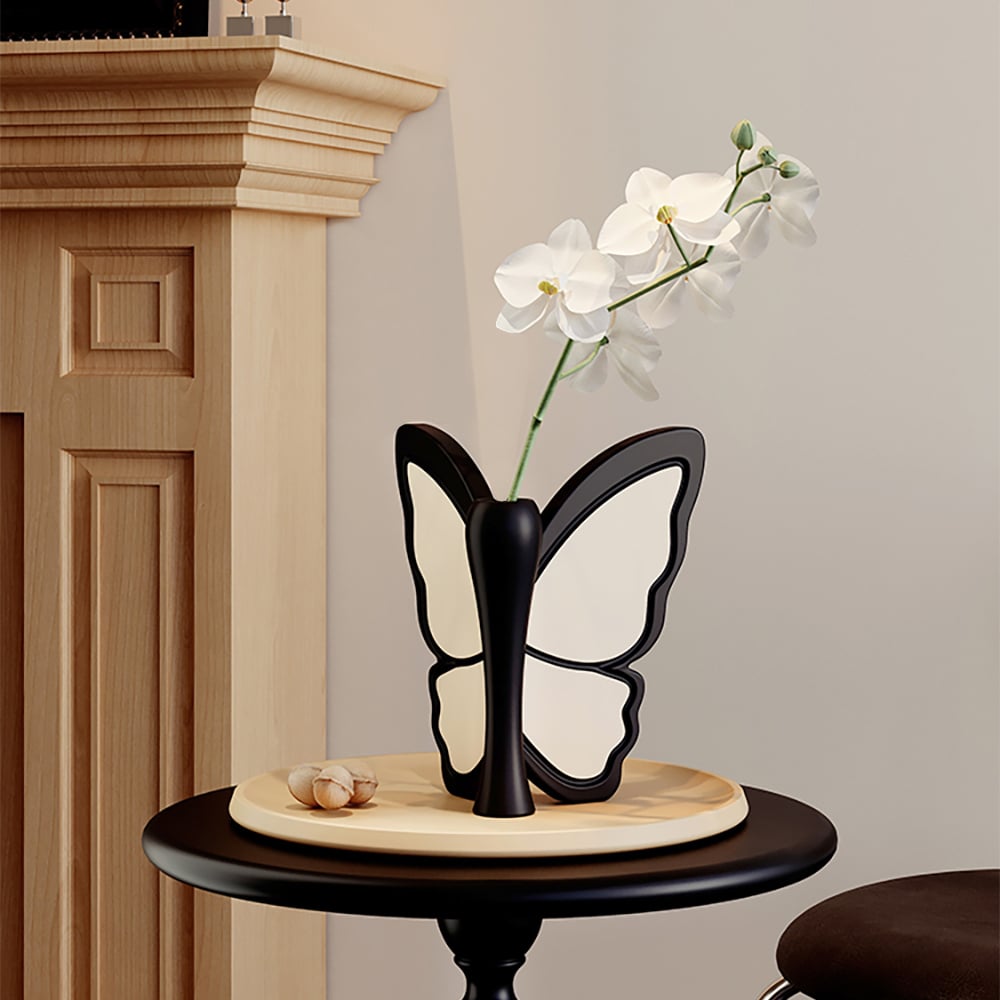 HMR - Artificial Flower White Orchids in Butterfly Vase Home Decor