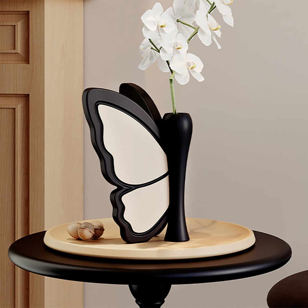 HMR - Artificial Flower White Orchids in Butterfly Vase Home Decor