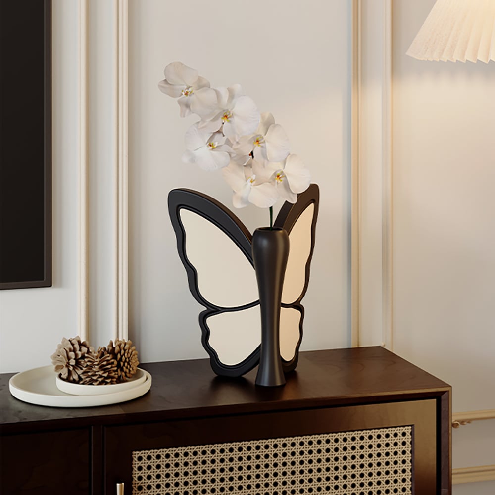HMR - Artificial Flower White Orchids in Butterfly Vase Home Decor