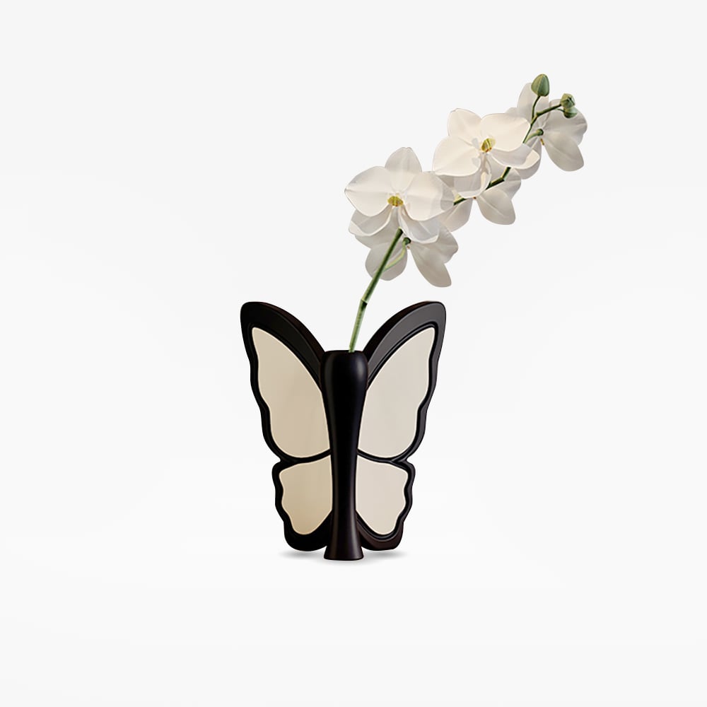 HMR - Artificial Flower White Orchids in Butterfly Vase Home Decor