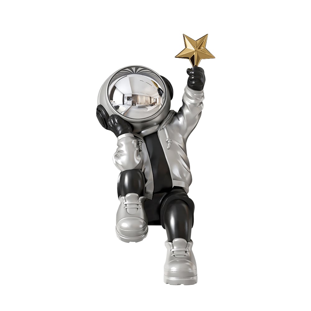 HMR - 24" Resin Astronaut Sculpture Figurine Ornament Art Decor Gold Star Living Room Bedroom