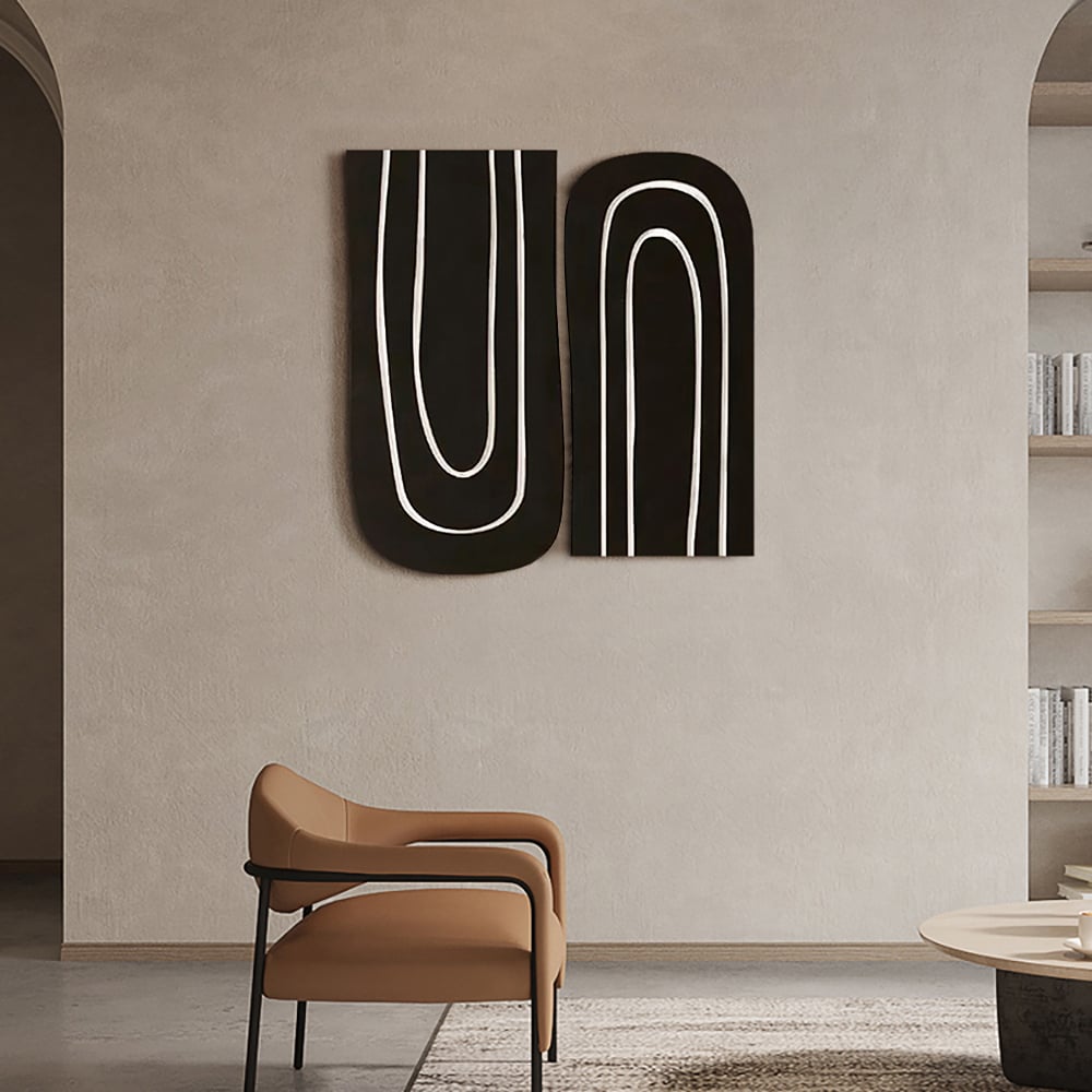 HMR - 2 Pieces Minimalist Abstract Geometric Wall Decor Art Set Living Room in Black & White