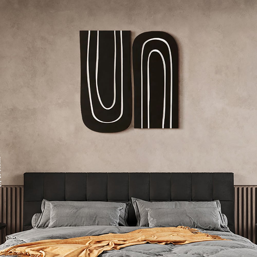 HMR - 2 Pieces Minimalist Abstract Geometric Wall Decor Art Set Living Room in Black & White