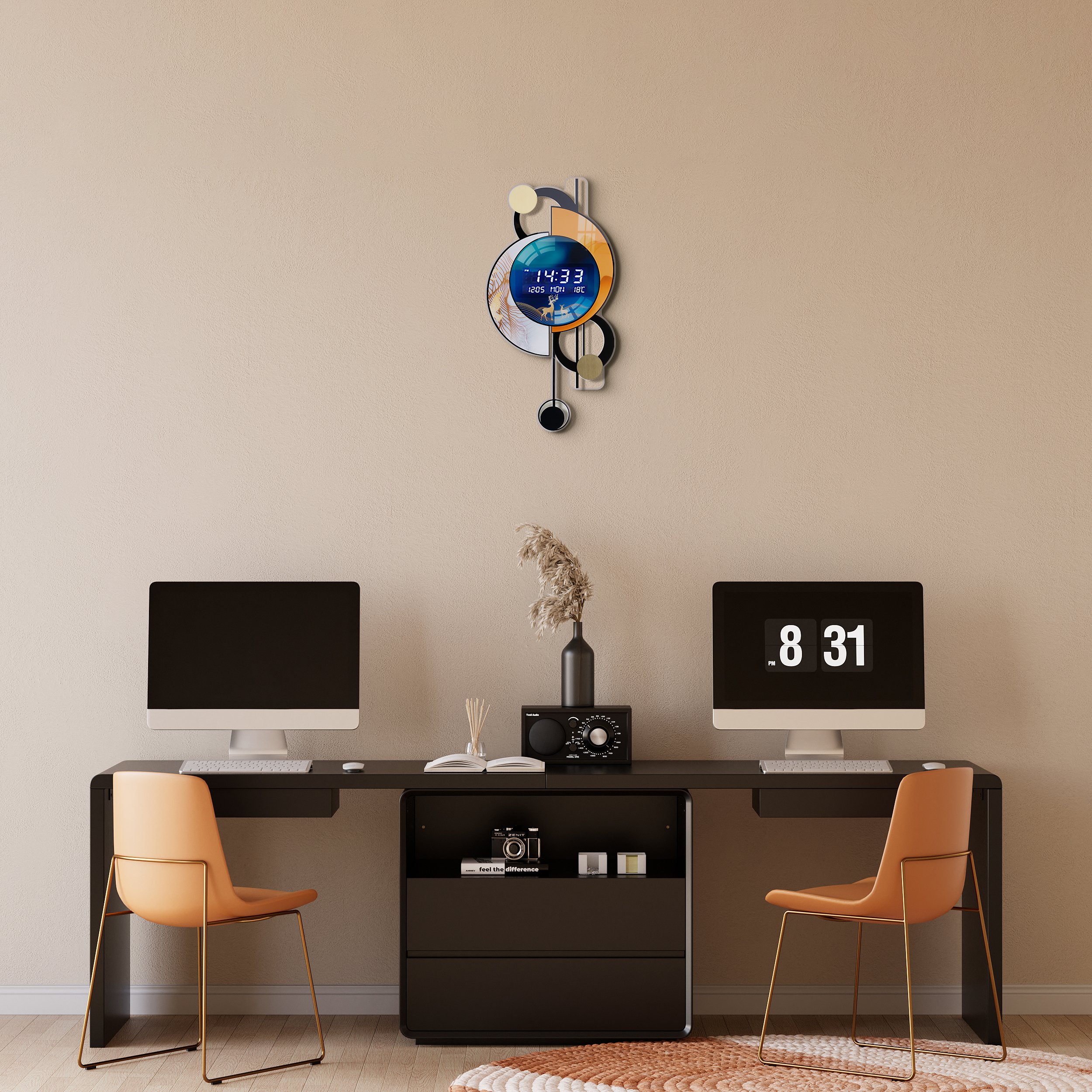 HMR - 26.4"LED Silent Wall Clock Multi-function Display Voice-Activated Wall Clock